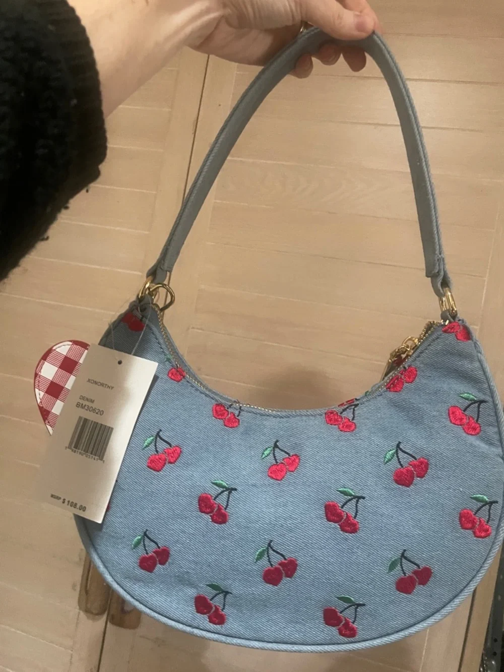 Betsey Johnson XoX Denim and Cherry Hobo Bag - Picture 4 of 10